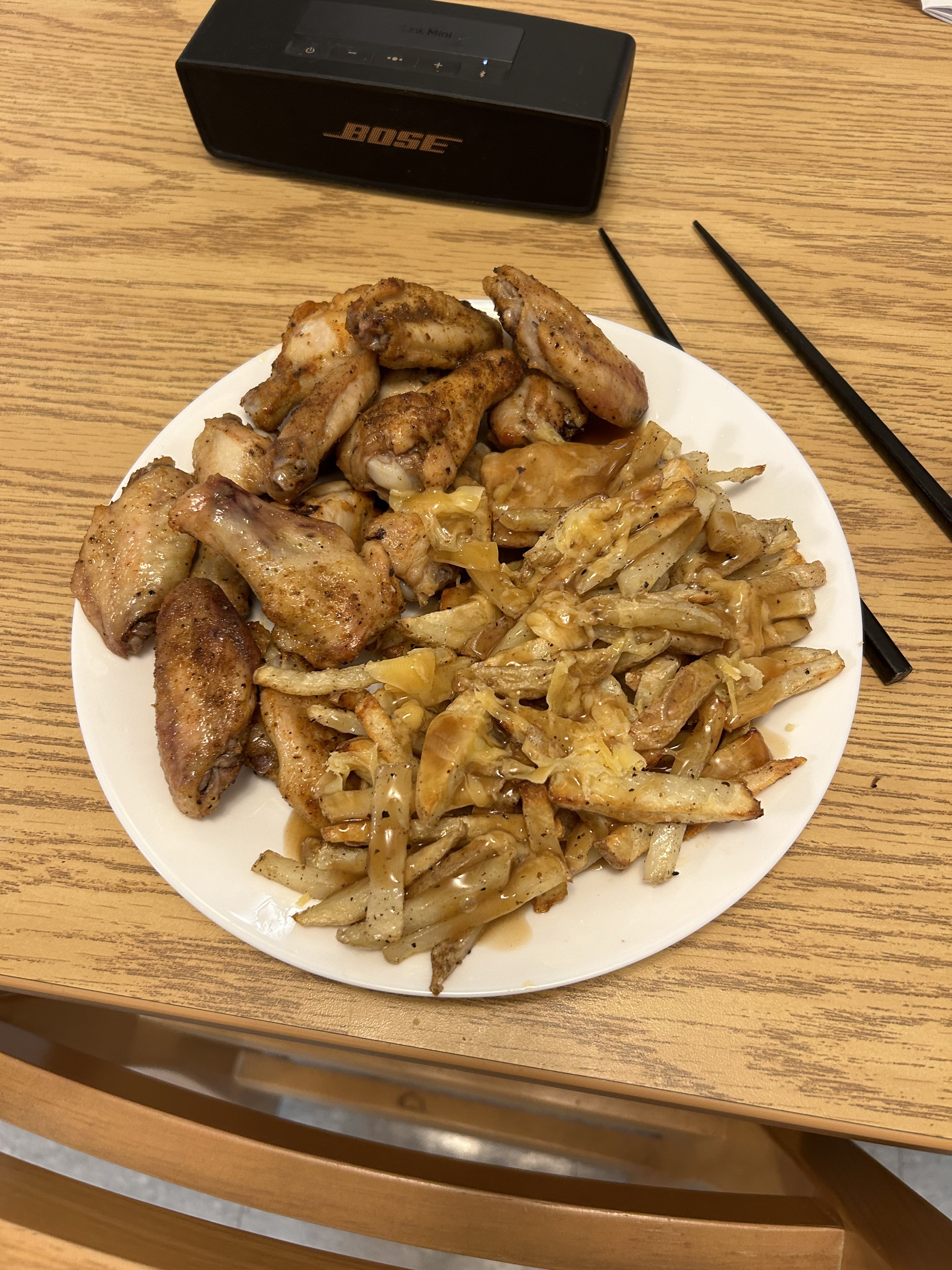 Chicken wings and poutine, all from scratch.